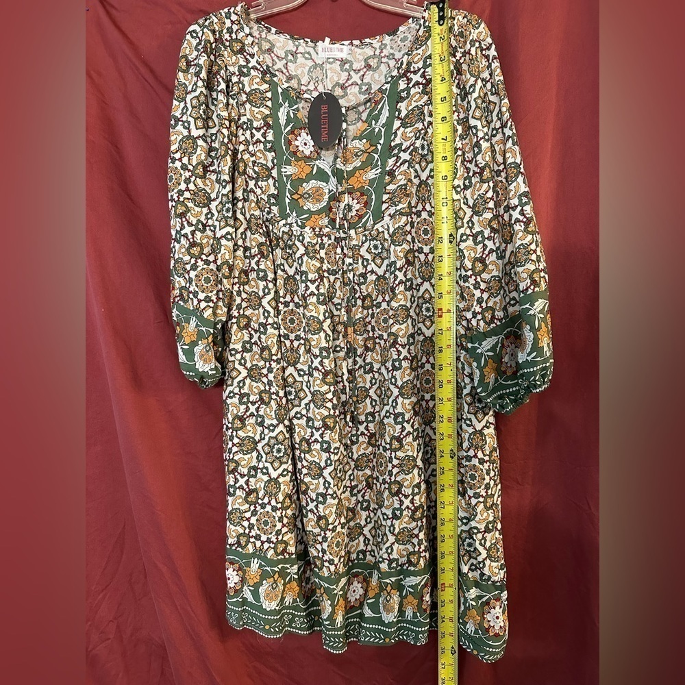Bluetime Boho Casual/Dressy 3/4 sleeve Pleated Yoke /V neck Dress Size Small New - Picture 11 of 16